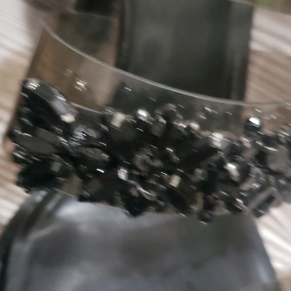 Karl Lagerfeld Brently smoke plastic straps with rhinestones high heels size 8.5